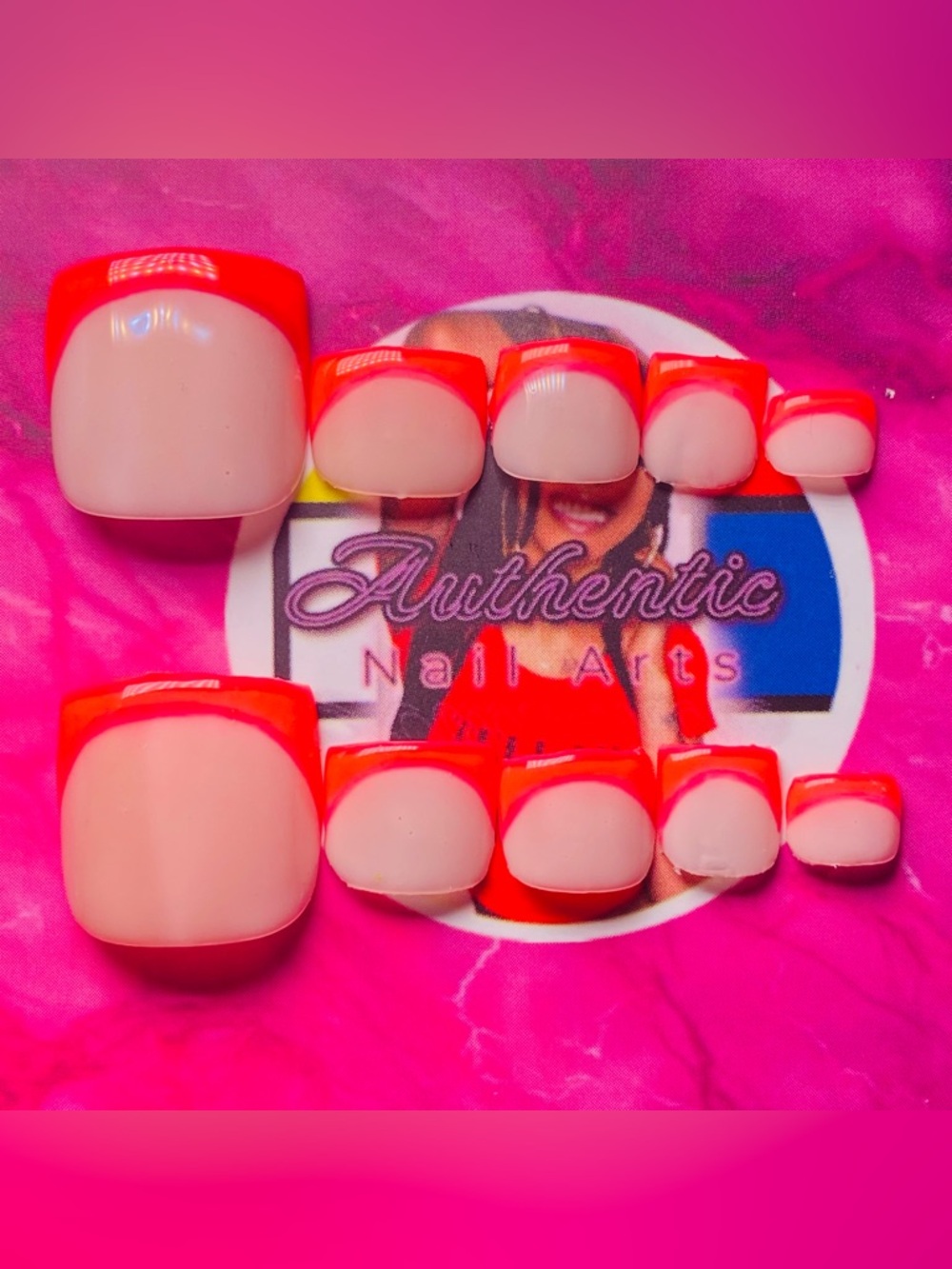 Authentic Nail Arts Women's Neon Coral French Press-On Nails